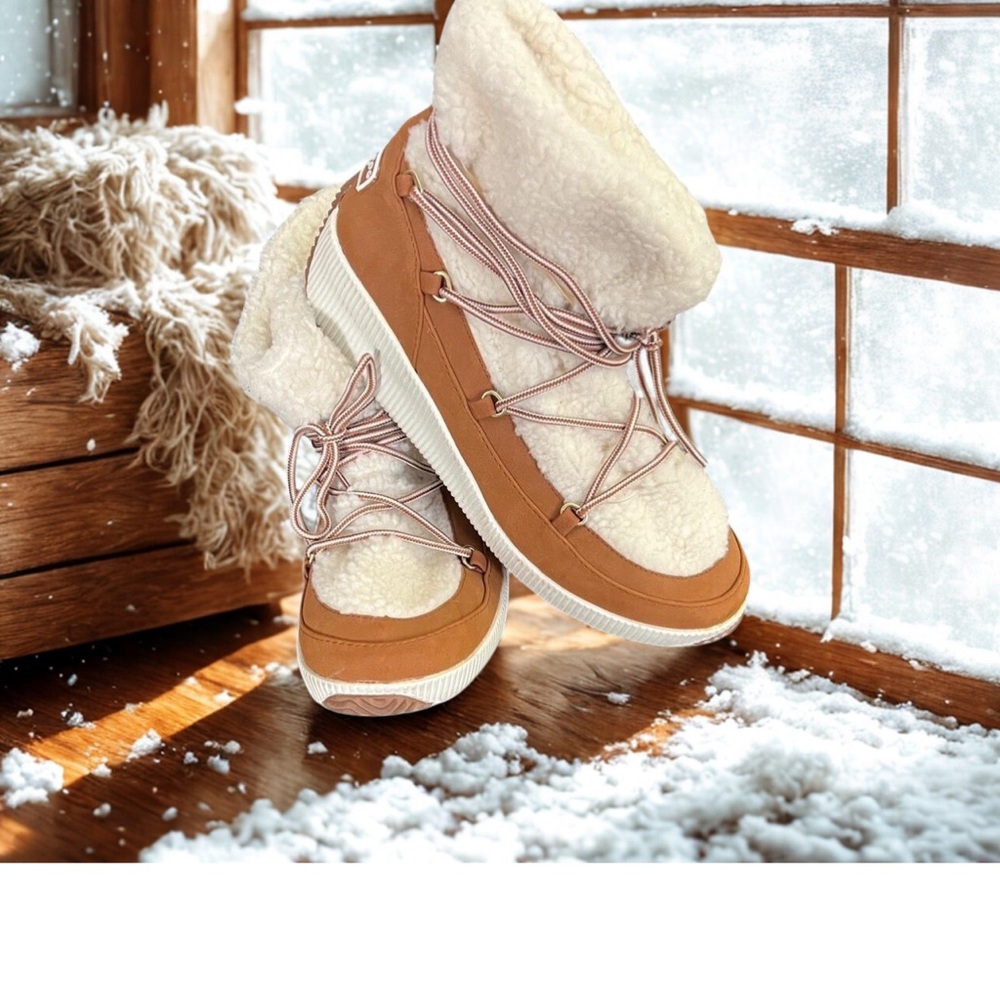 London Fog Tan and Cream Cozy Ankle Booties